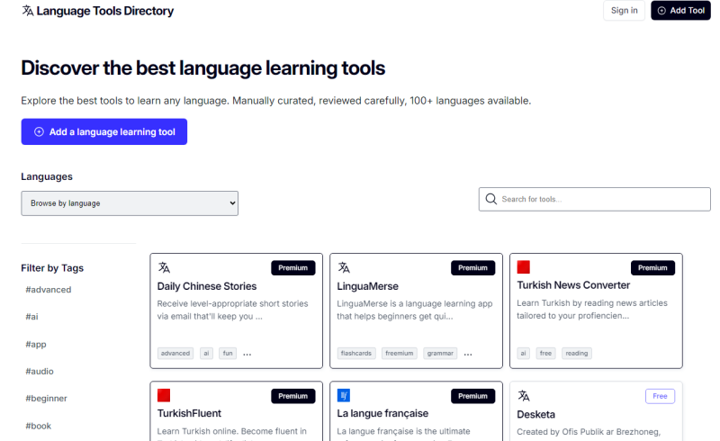 Language Tools Directory:发现最好的语言学习工具-站帮手 - 免费资源分享